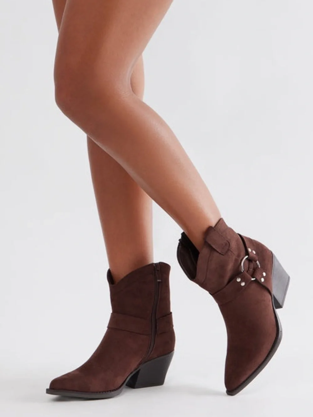 Brown Western Cowboy Ankle Boots w/ Buckle Details
